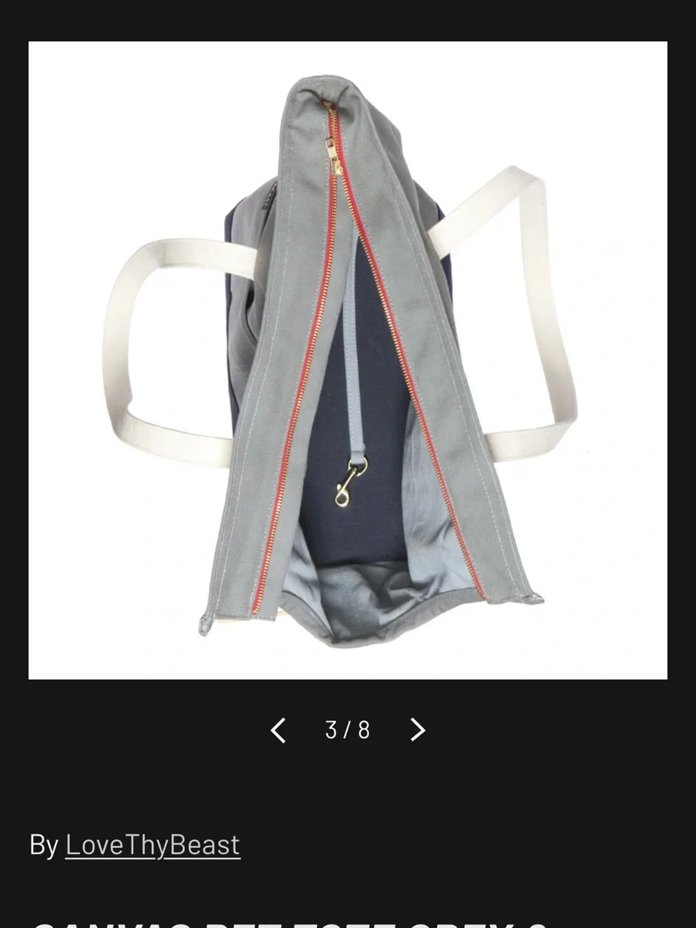 Love Thy Beast Gray Canvas Tote with Cream Handles